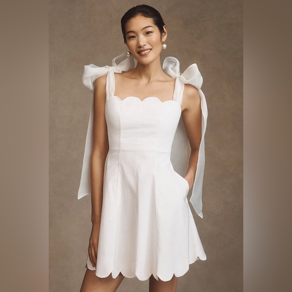 BHLDN Izzy Bow Scallop-Trim A Line Mini Dress.